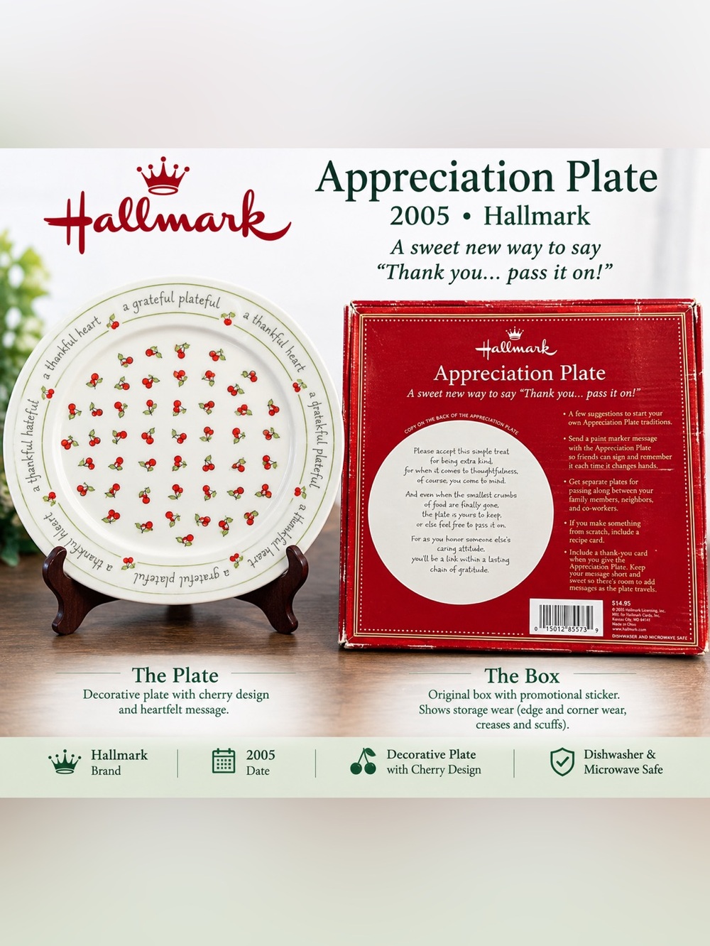 Hallmark 2005 Appreciation Plate Cherries 12” Original Box